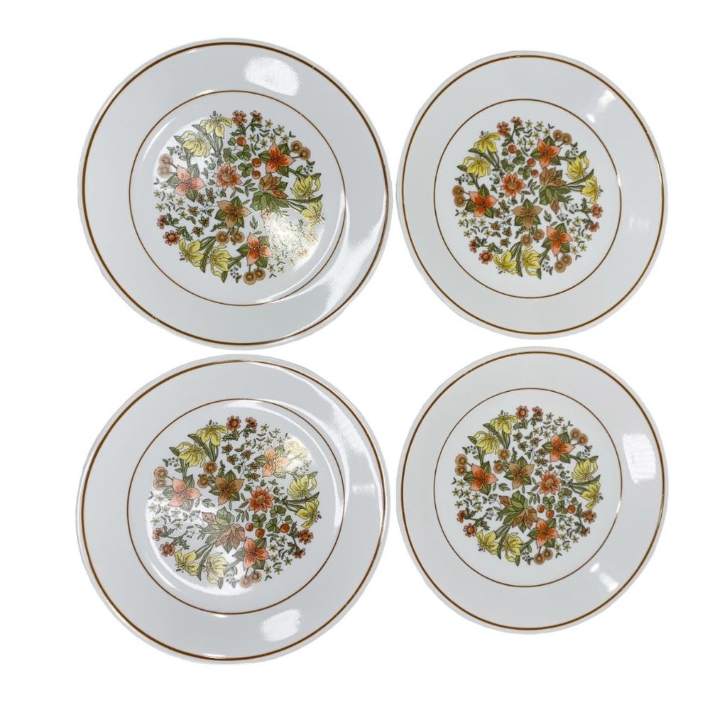 Corelle Indian Summer SET of 4 Luncheon Salad Plates Floral Vintage 60s Retro